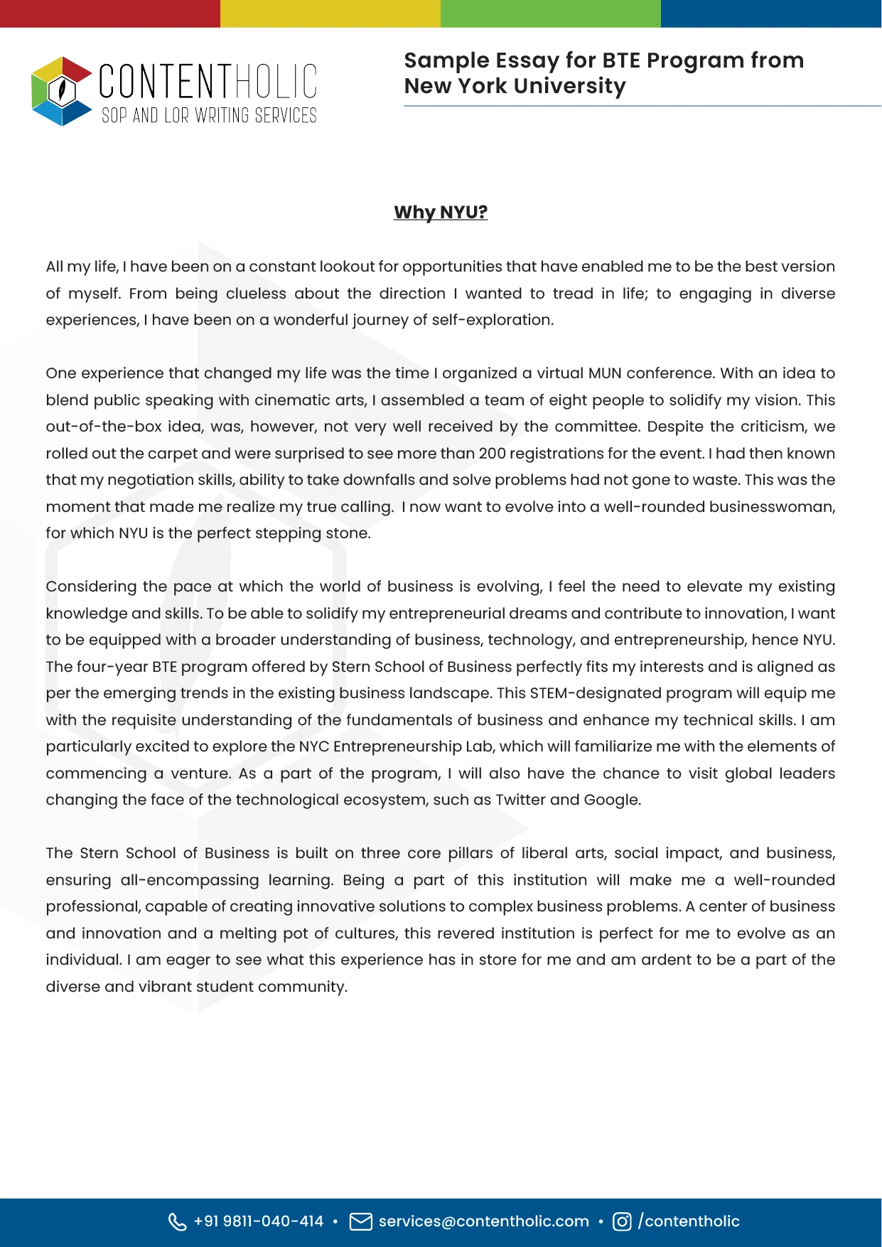 Essay Sample for BTE Program from New York University