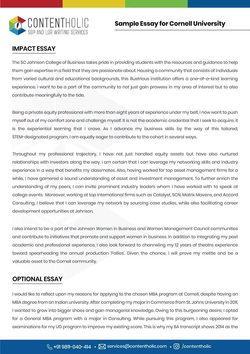 Sample Essays for Cornell University